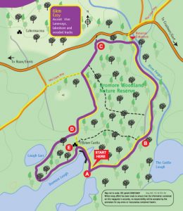 Dromore Wood loop walk map, activity, family, reunite