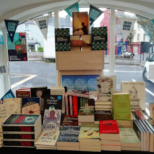Window display at Banner Books, reconnect,
